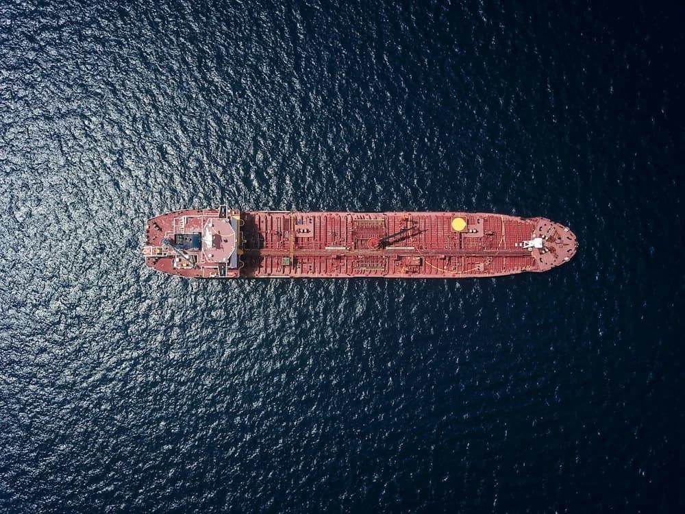 Aerial view of a tanker at sea